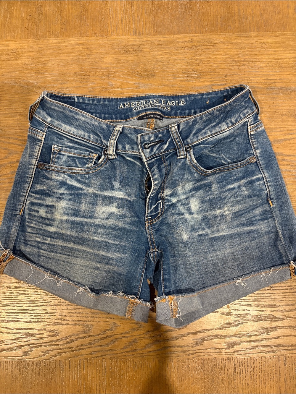 American Eagle Outfitters Distressed Denim Cutoff Shorts - midi super stretch